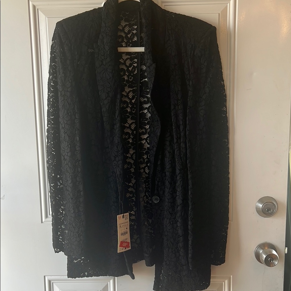 Zara Black Lace Blazer Elegant Open Front Design